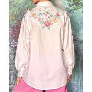 Vintage Embroidered Long Sleeve Blouse White With Cutout embroidery Together M‎